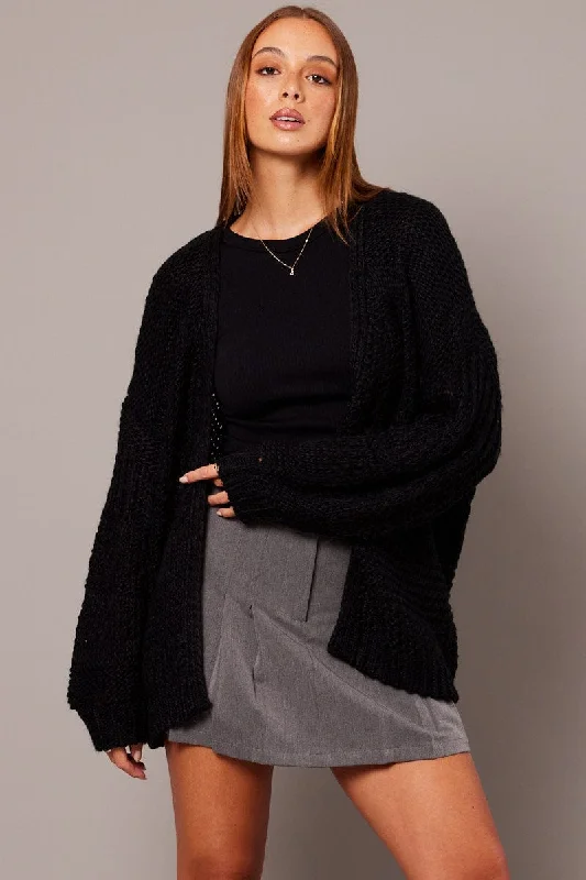 Black Oversized Cardigan Long Sleeve Anti-Pilling Anti-Shrink Durable