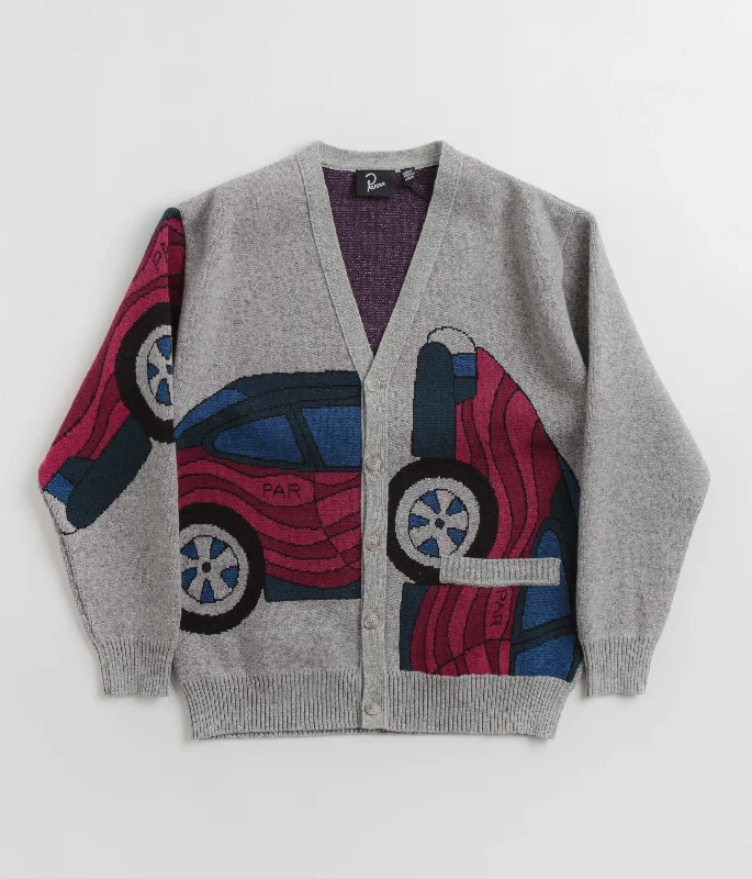 by Parra No Parking Knitted Cardigan - Grey Melange Cardigan Knitwear Sweater