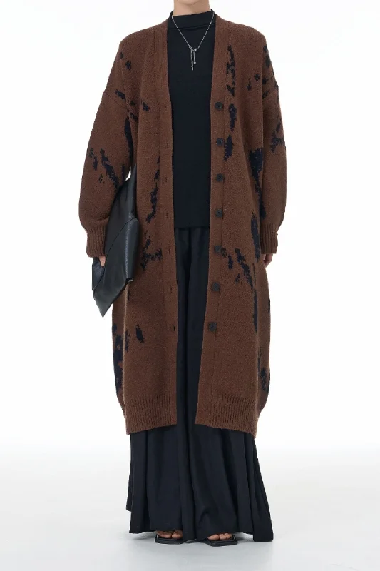 Chocolate Brown Tiger Tread Wrap Long Cardigan Welt Pockets Slit Pockets Flap Pockets Chocolate Brown Tiger Tread Wrap Long Cardigan Welt Pockets Slit Pockets Flap Pockets