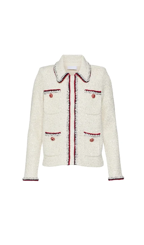 CREAM SEQUIN KNIT CARDIGAN Collared Crew Neck Turtle Neck