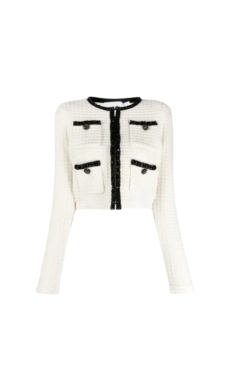 CREAM TEXTURED KNIT CARDIGAN Elasticated Padded Insulated