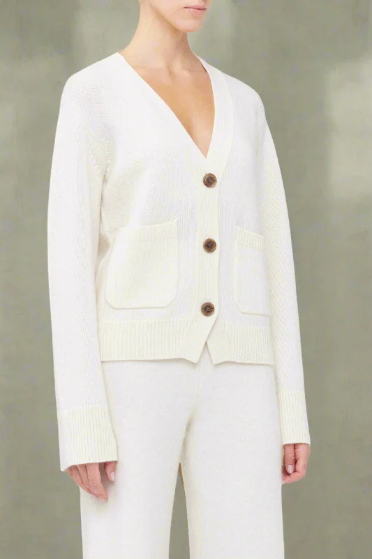 Danni Cream Cashmere Cardigan Solid Color Striped Floral Print