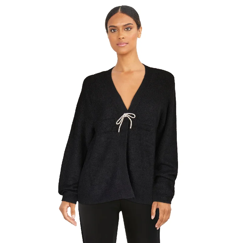 lily morgan Women's Bow Cardigan Iron Safe Non-Iron Wrinkle Free