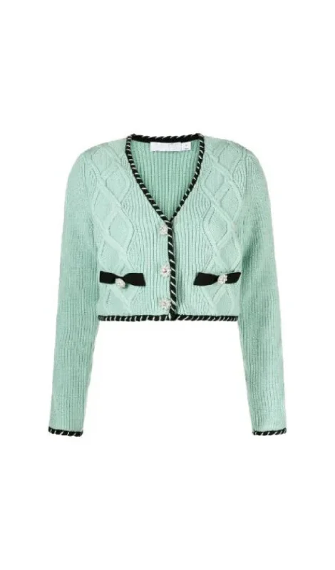 MINT CABLE KNIT CROPPED CARDIGAN Open Front Closed Front Wrap Front