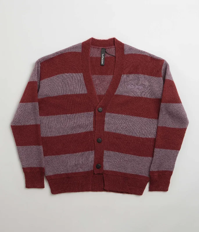 No Problemo Striped Mohair Oversized Cardigan - Burgundy Multi Zippered Front Buttoned Front Snap Front