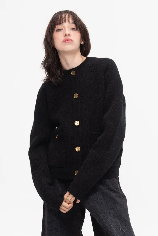 Hammered Button Cardigan, Black Slim Fit Regular Fit Oversized