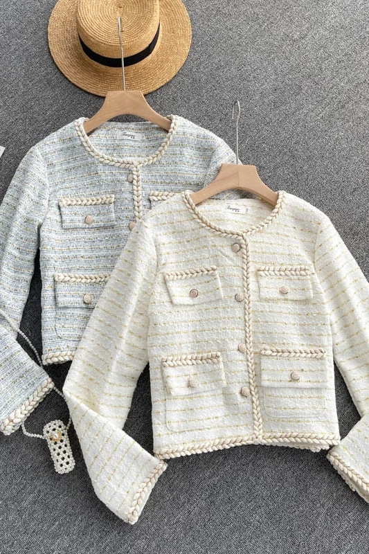 Xiaoxiangyi cardigan coat new tweed coat  1552 Mesh Fabric Canvas Fabric Denim Fabric