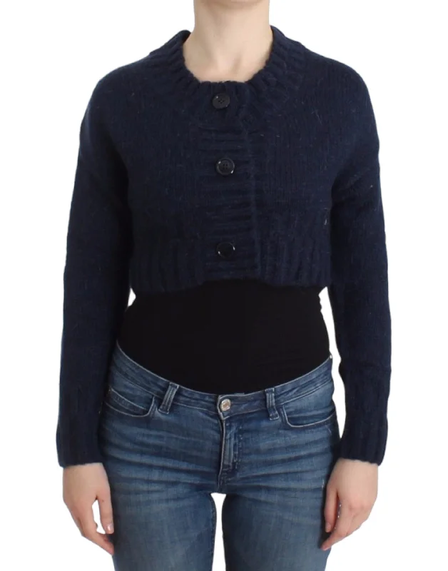 Chic Cropped Blue Cardigan Bright Pastel Dark