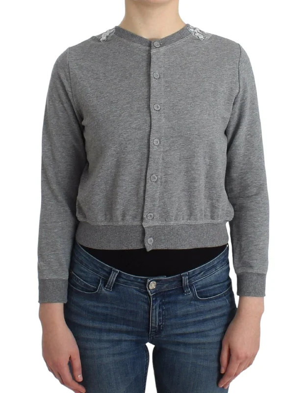 Chic Gray Cotton Blend Short Cardigan Casual Formal Business