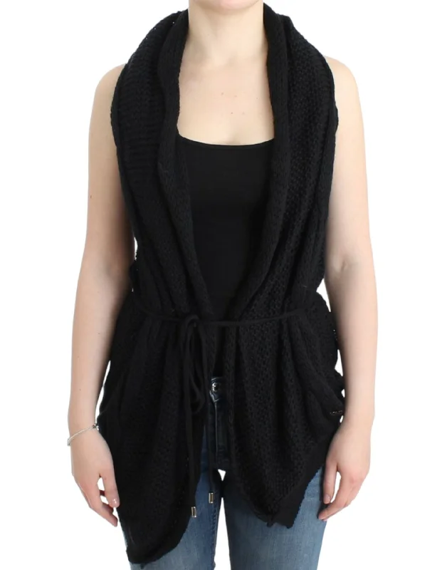 Chic Sleeveless Knitted Vest Cardigan Print Jacquard Patchwork