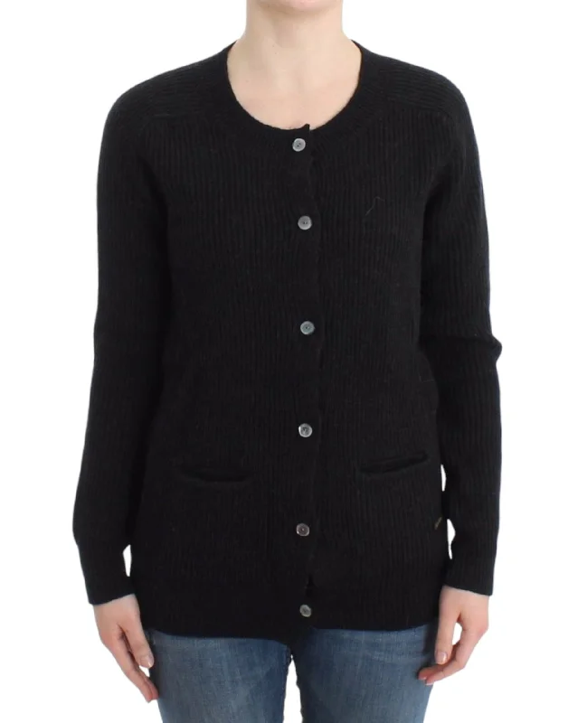 Chic Transparent Back Woolen Cardigan Velvet Chenille Corduroy