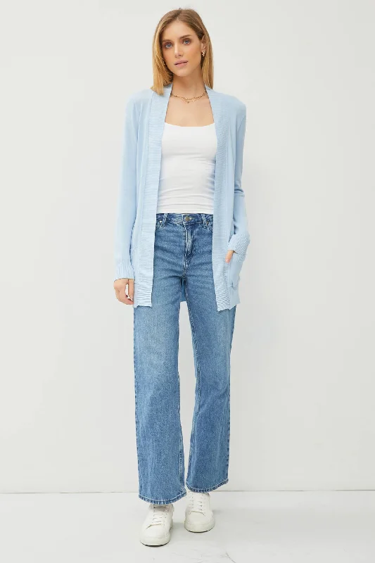 Sky Blue Open Cardigan Slim Fit Regular Fit Oversized