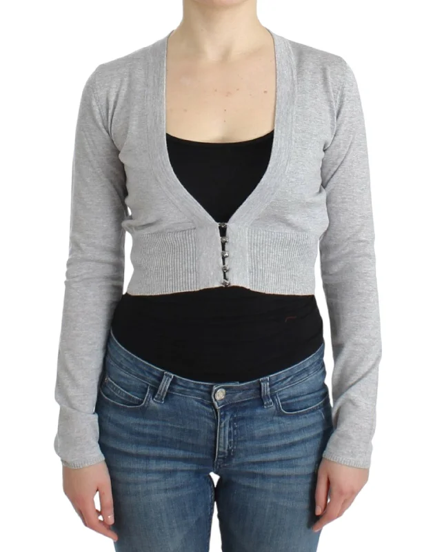 Cropped Virgin Wool Cardigan in Chic Gray Chenille Blend Fleece Blend Nylon Blend