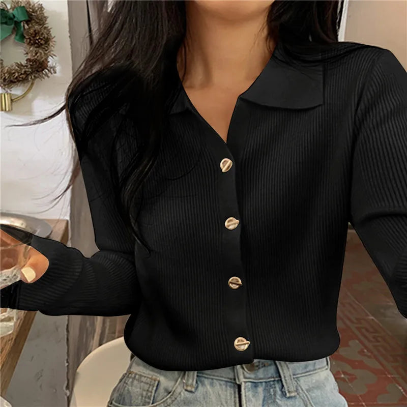 Fashion Slim Ladies Elegant Solid Jumpers V Neck Knitted Cardigan For Women Fall Winter 2023 New Korean Single Breasted Sweater Neon metallic Matte