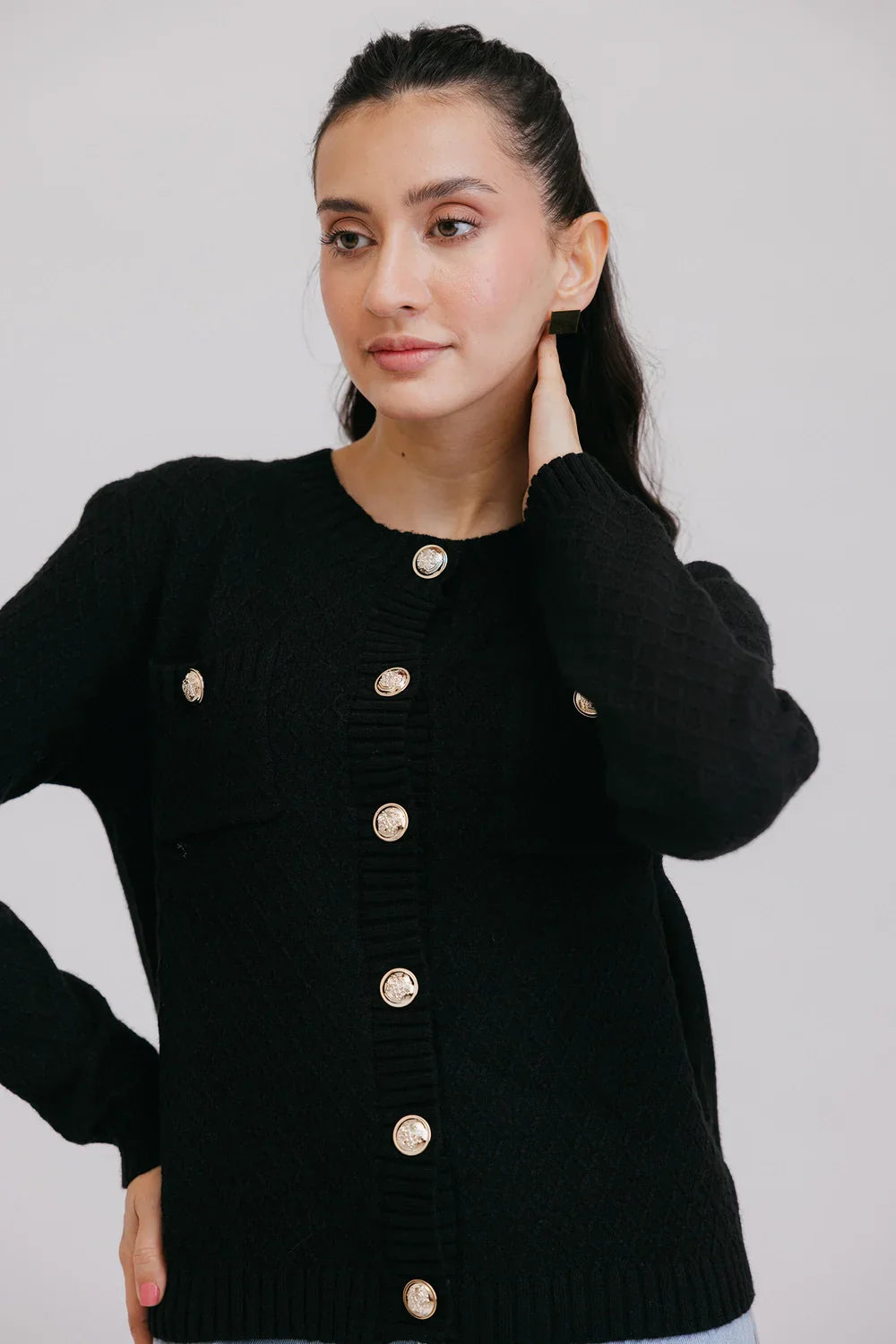 Full Sleeves Round Neck Cardigan Sweater Boxy Cardigan Fitted Cardigan A-Line