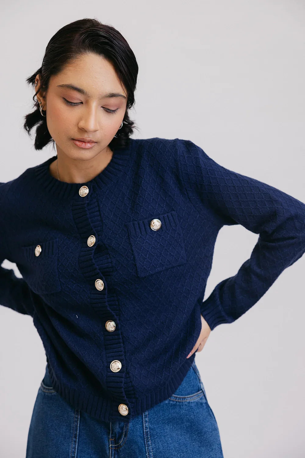 Full Sleeves Round Neck Cardigan Sweater Plaid Cardigan Polka Dot Checkered