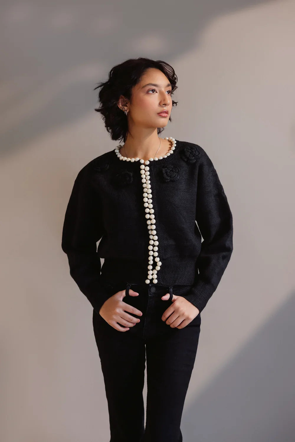 Full Sleeves Round Neck Cardigan Sweater Seamless Knitted Crochet
