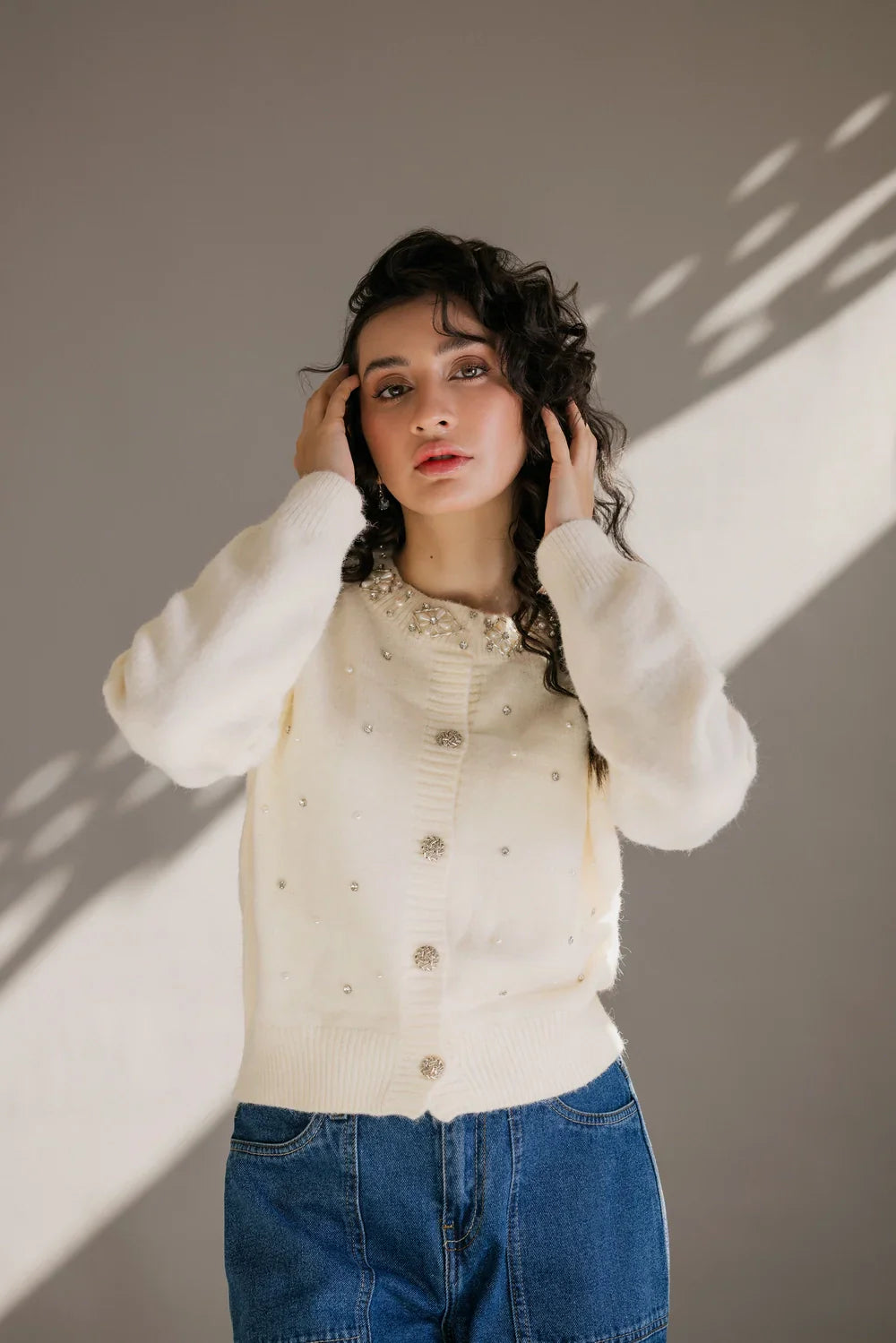 Full Sleeves Round Neck Cardigan Sweater Stretchy Elastic Breathable