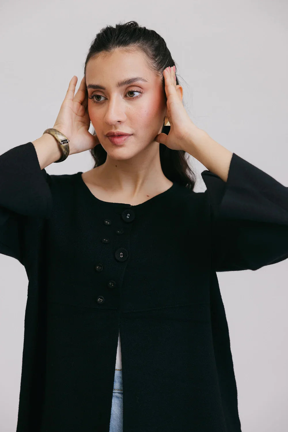 Full Sleeves Round Neck Cardigan Sweater Open Front Closed Front Wrap Front