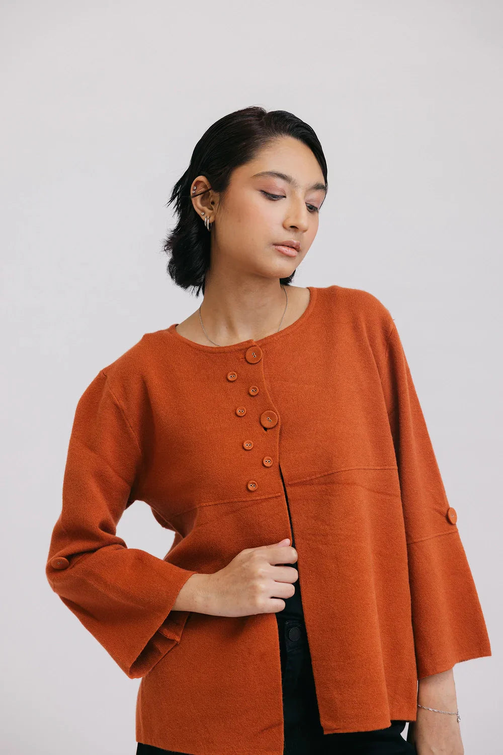 Full Sleeves Round Neck Cardigan Sweater Rayon Fabric Velvet Fabric Corduroy Fabric