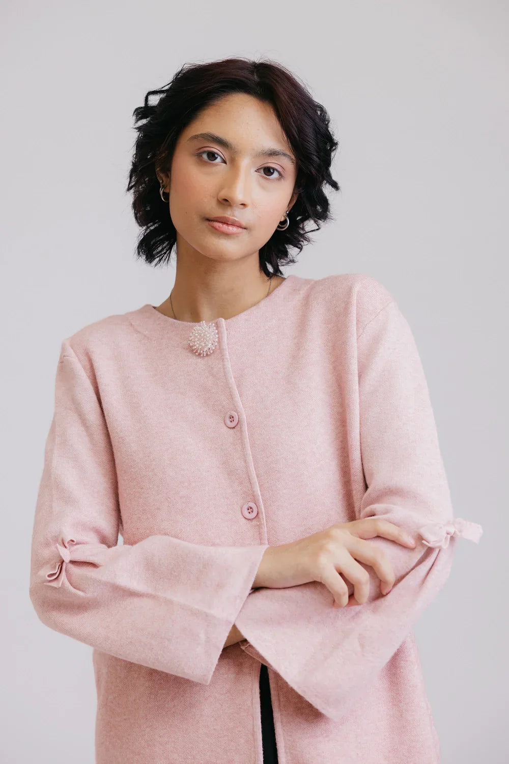 Full Sleeves Round Neck Cardigan Sweater Bright Pastel Dark