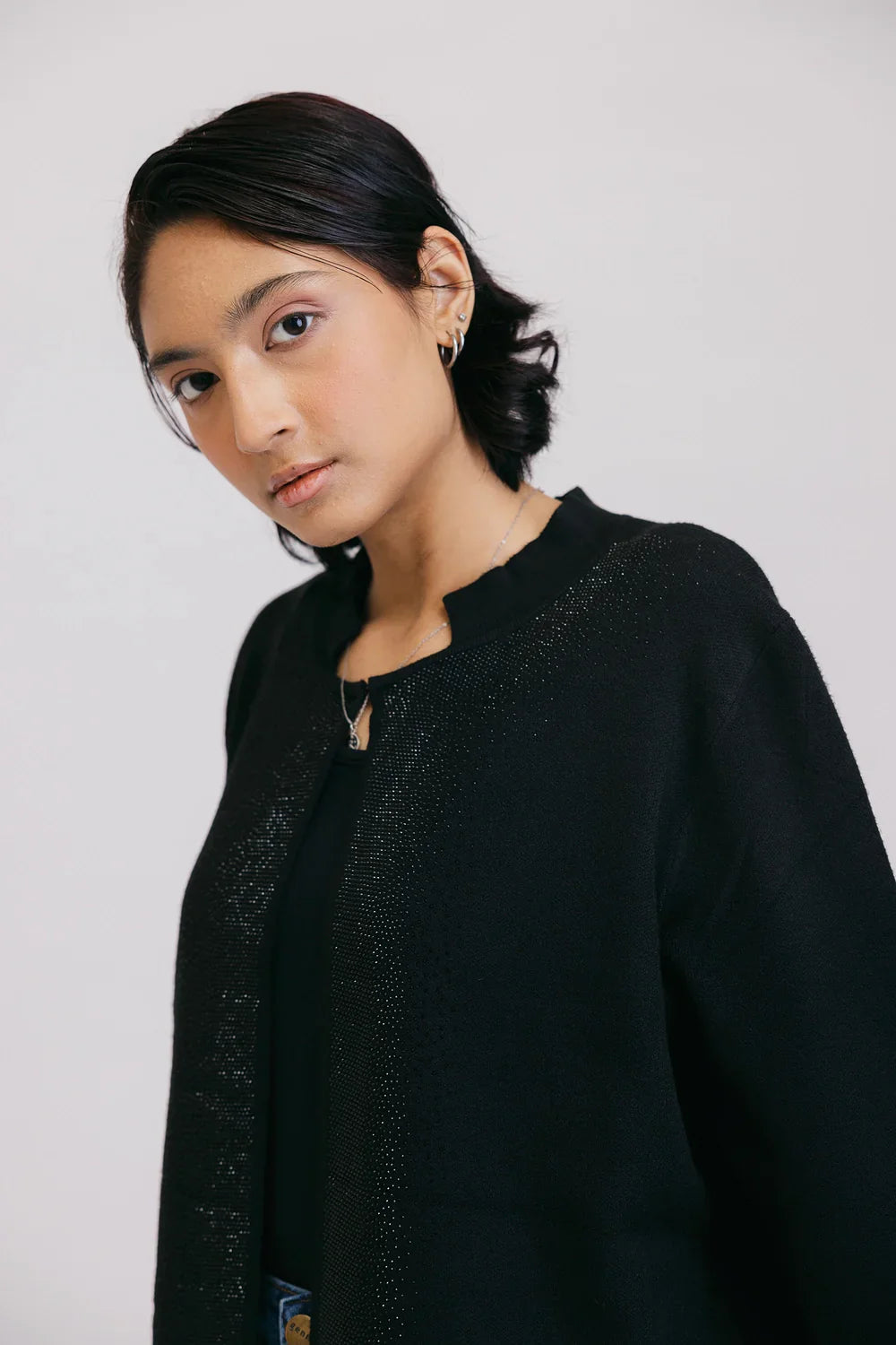 Full Sleeves Round Neck Cardigan Sweater Spandex Rayon Corduroy