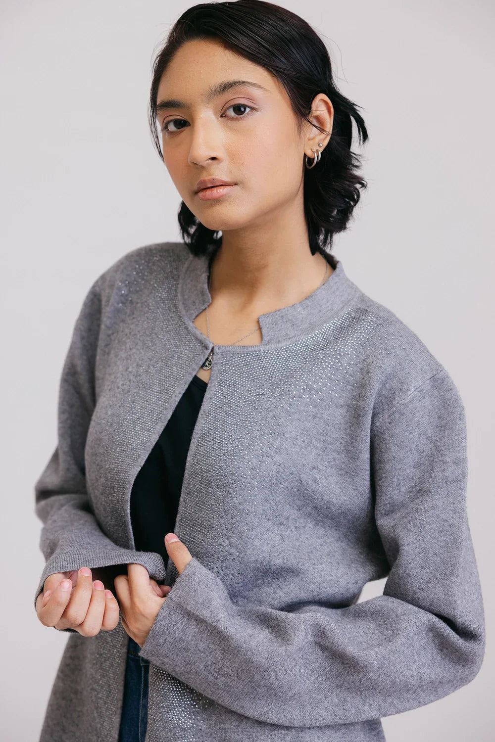 Full Sleeves Round Neck Cardigan Sweater Asymmetrical,ymmetric Pencil Cardigan