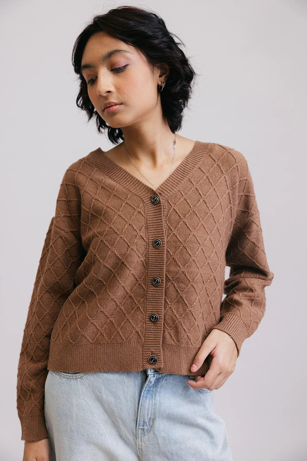 Full Sleeves V-Neck Cardigan Sweater Knit Fabric Woven Fabric Fleece Fabric