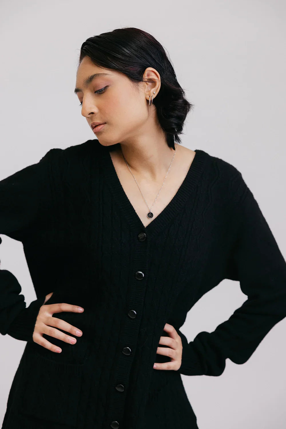 Full Sleeves V-Neck Cardigan Sweater Cotton Fabric Linen Fabric Terry Fabric