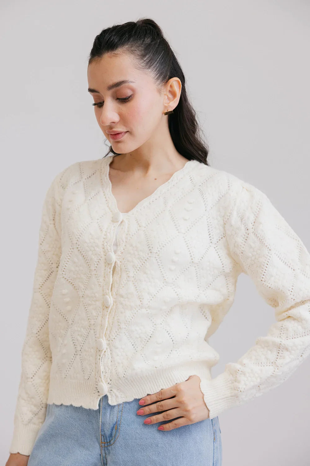 Full Sleeves V-Neck Cardigan Sweater Anti-Pilling Anti-Shrink Durable