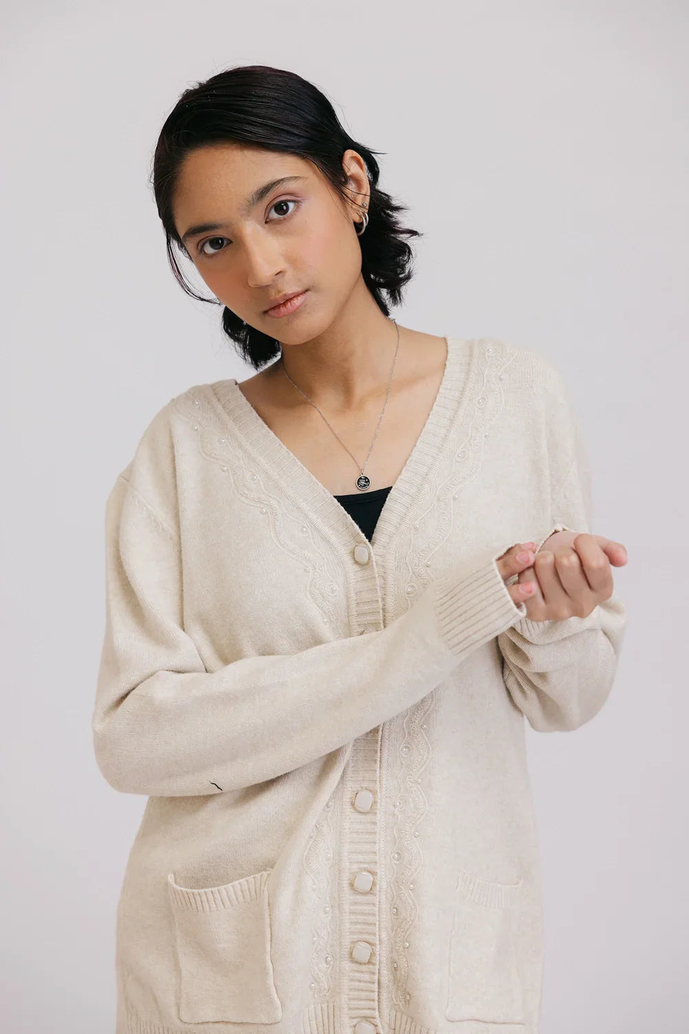 Full Sleeves V-Neck Cardigan Sweater Fleece Cardigan Nylon Polyester