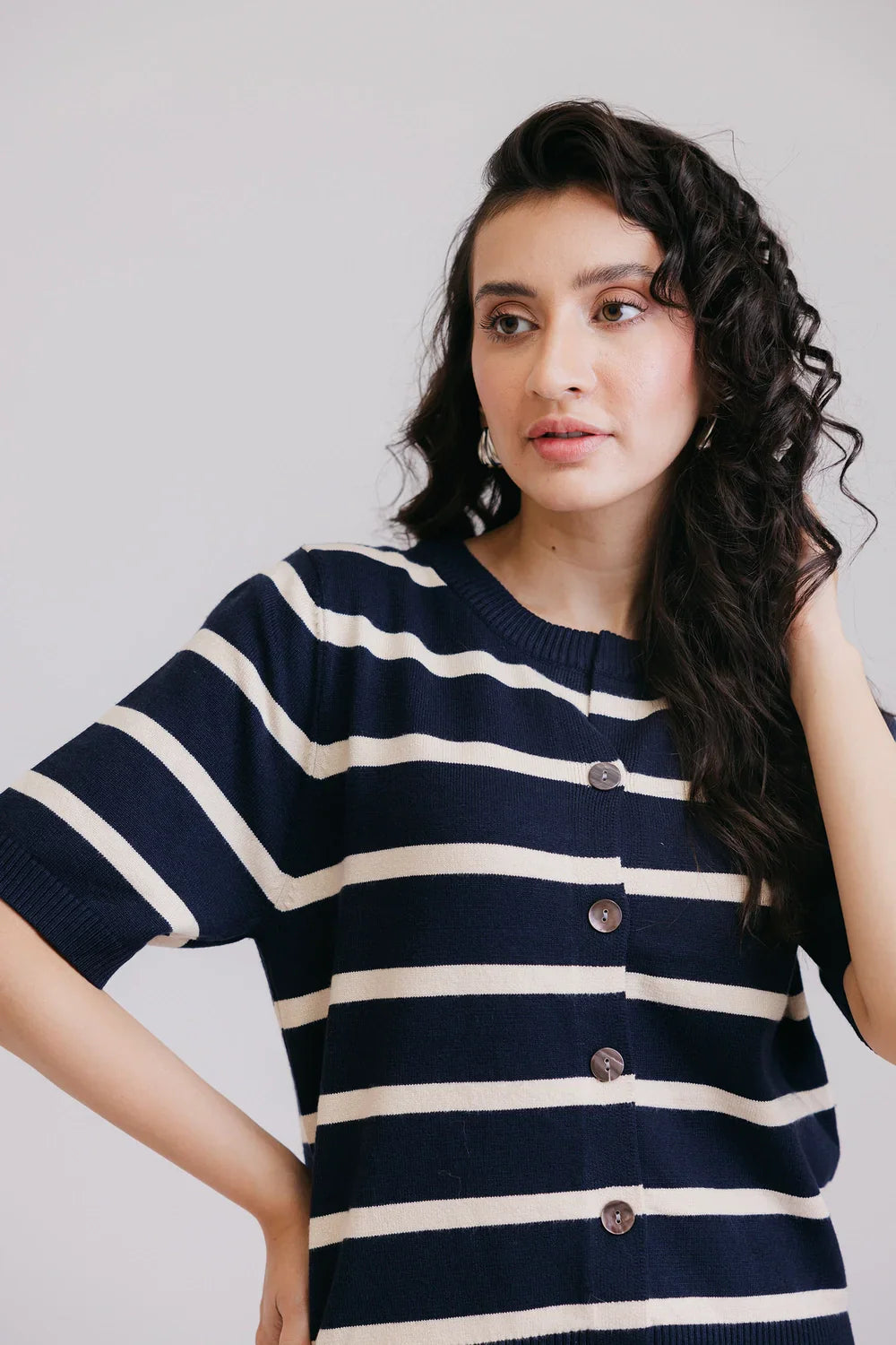 Half Sleeves Round Neck Cardigan Sweater Collared Crew Neck Turtle Neck