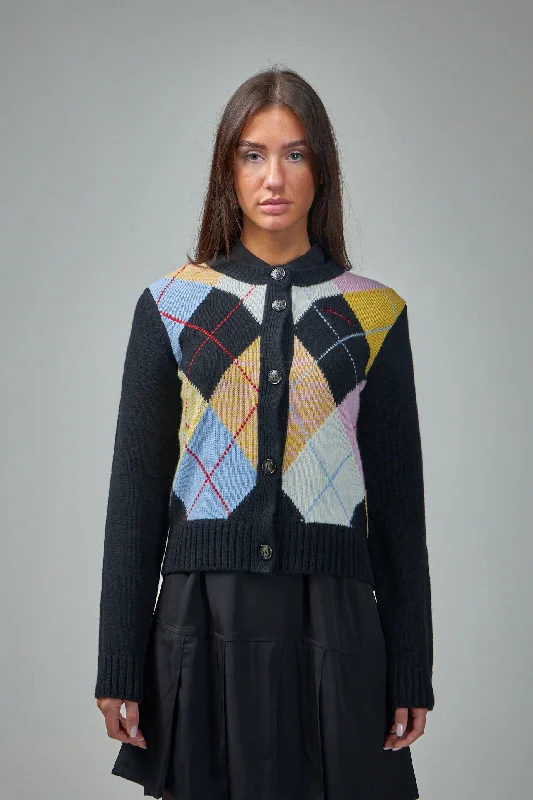 Harlequin Cardigan Cable Knit Ribbed Knit Lace Knit