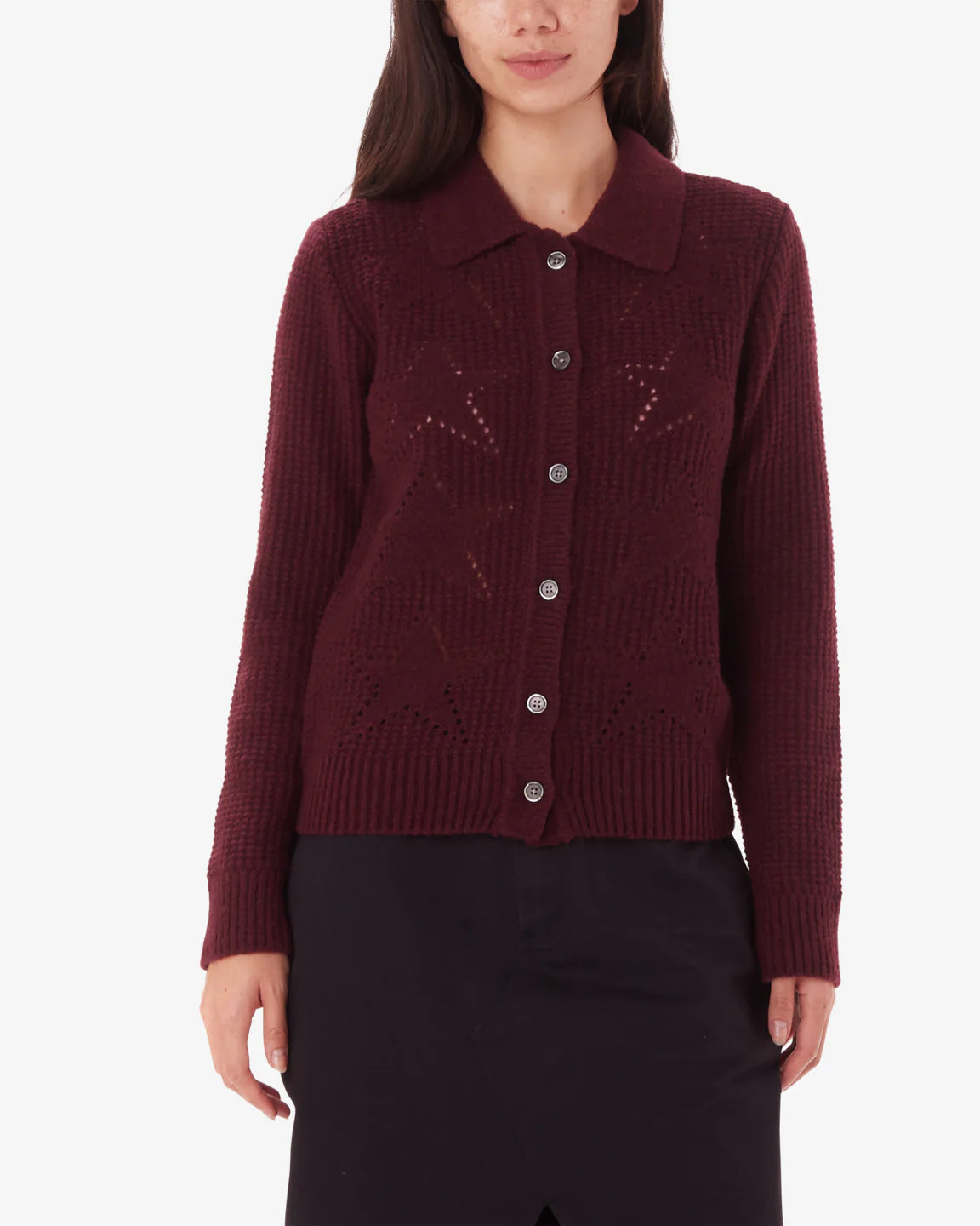 Obey FORTUNE CARDIGAN - WINE Wool Cardigan Cotton Cardigan Cashmere Cardigan