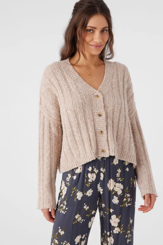 ONeill FERRIS SWEATER BUTTON FRONT CARDIGAN - OATMEAL HEATHER OAT Satin Fabric Silk Fabric Chiffon Fabric