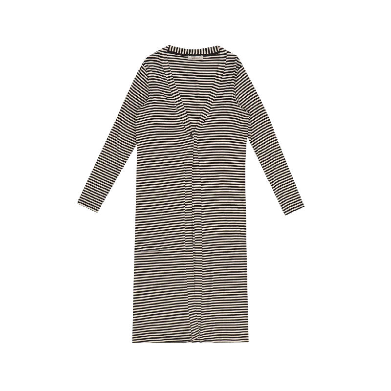 Cardigan - Black/White Welt Pockets Slit Pockets Flap Pockets