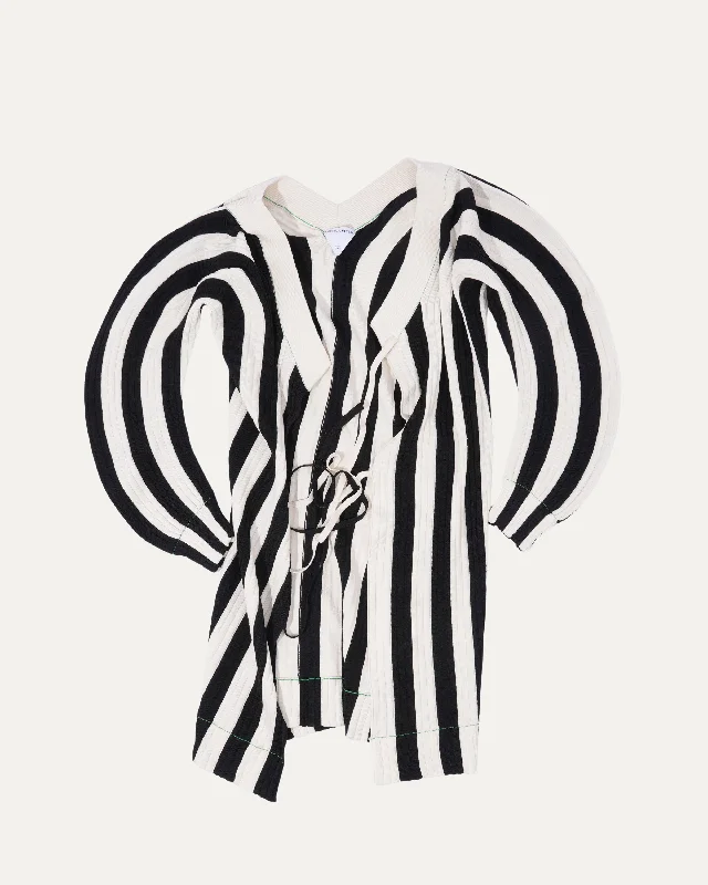 Resort Striped Linen Cardigan Fitted Slim Tailored