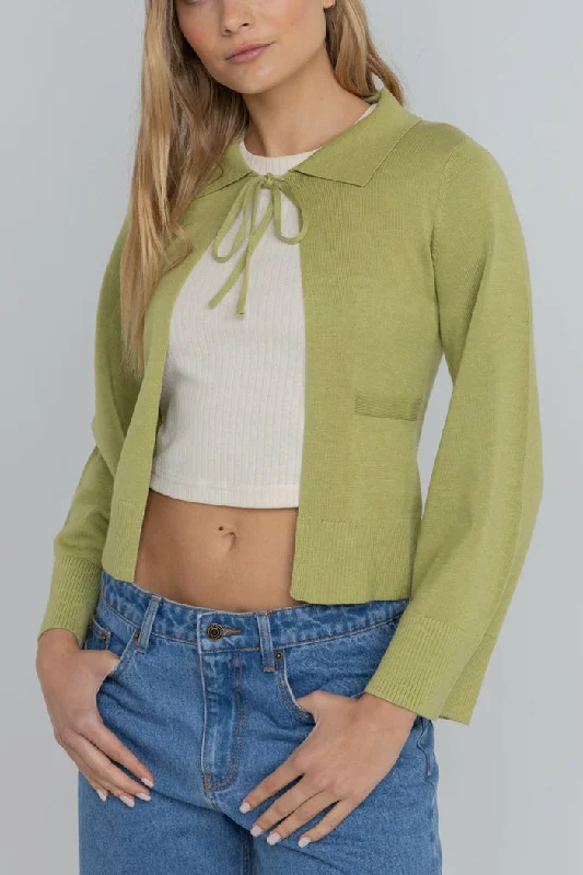 Rhythm Goldie Knit Cardigan - SAGE Elasticated Padded Insulated