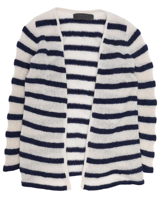 Striped Cashmere Cardigan Front Pockets Side Pockets Patch Pockets