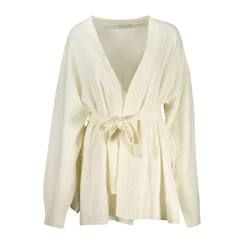 White Acrylic Women Cardigan Satin Blend Silk Blend Wool Blend