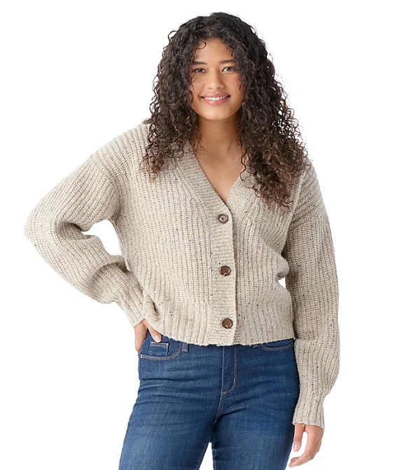 Women's Cozy Lodge Cropped Cardigan Sweater Real Fur Shearling Chenille