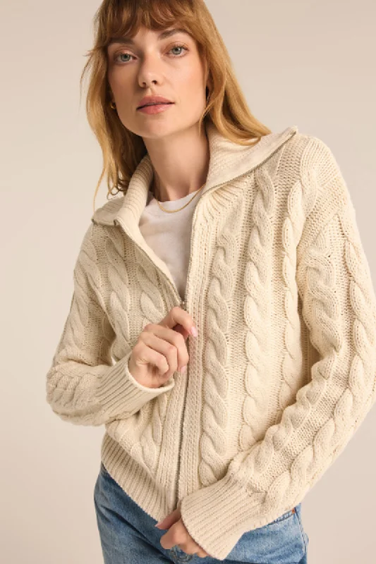 Z-Supply Hemingway Cable Cardigan Zip - SEA SALT Crew Neck V-Neck Turtle Neck